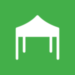 White tent logo on green background